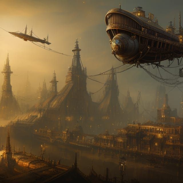 Steampunk Airships in Detailed Matte Painting
