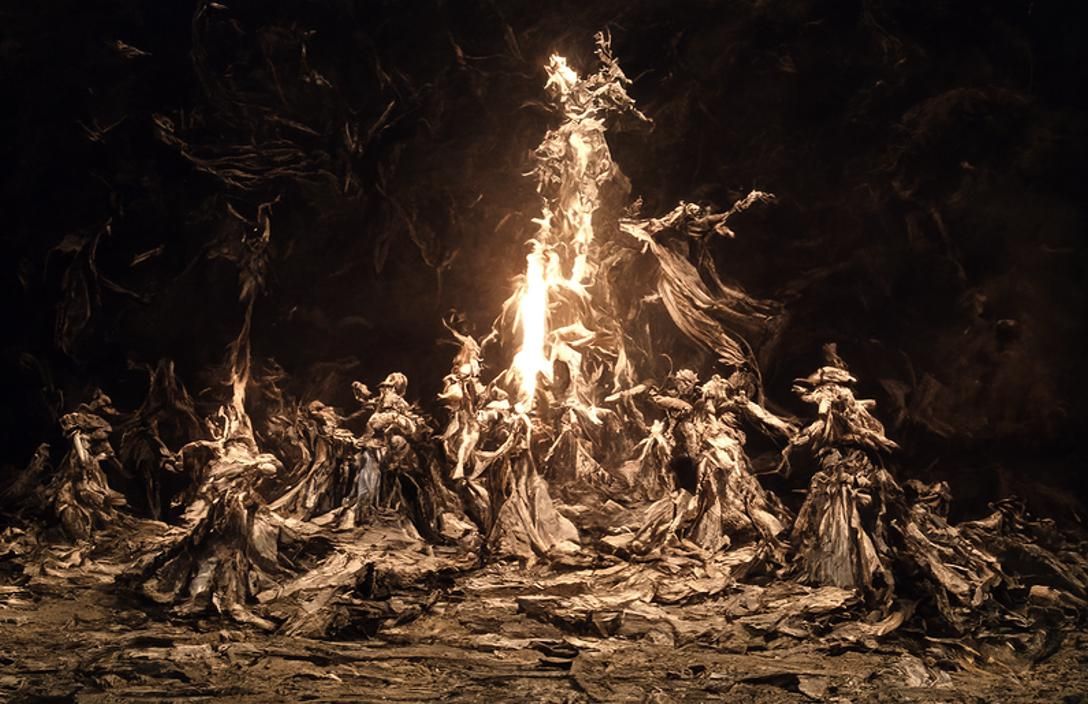 Witches' Pyromancy Dance in a Dark Fantasy Style