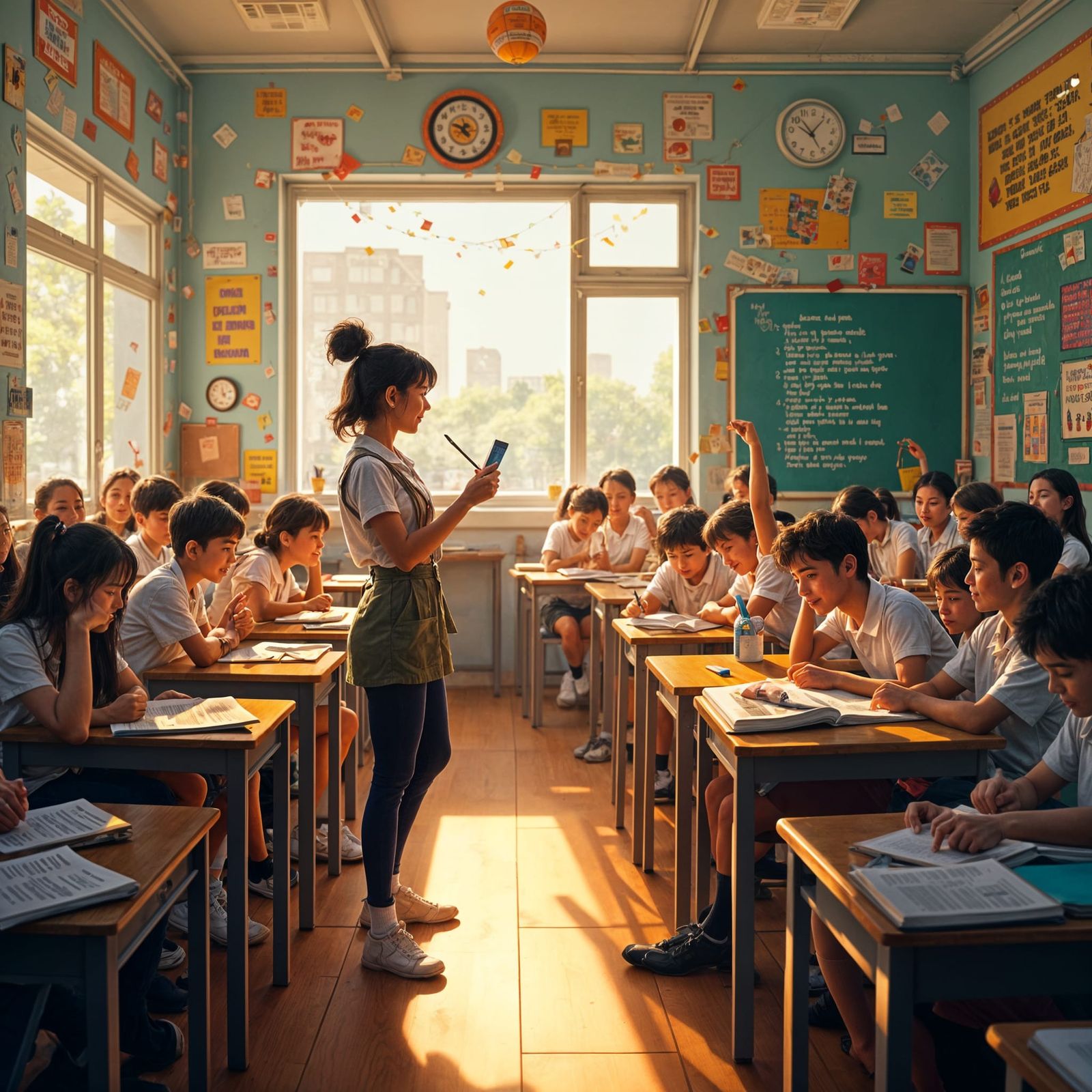 Lively Classroom Illustration in Detailed Matte Painting Sty...