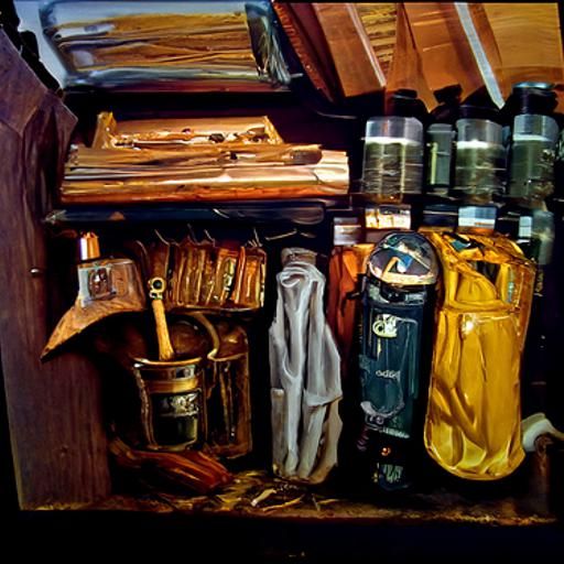 Organized Workspace in Oil Painting Style