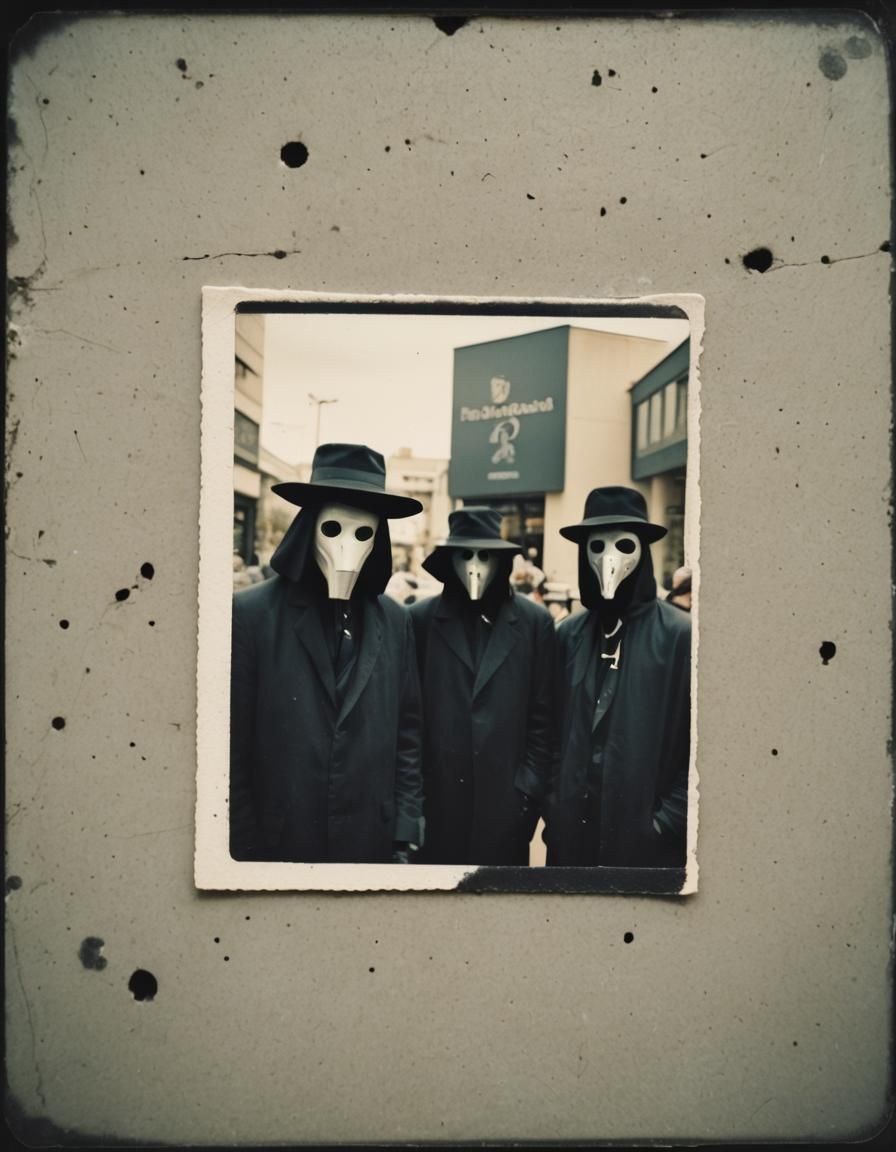Retro Polaroid Photo of Plague Doctor at Mall