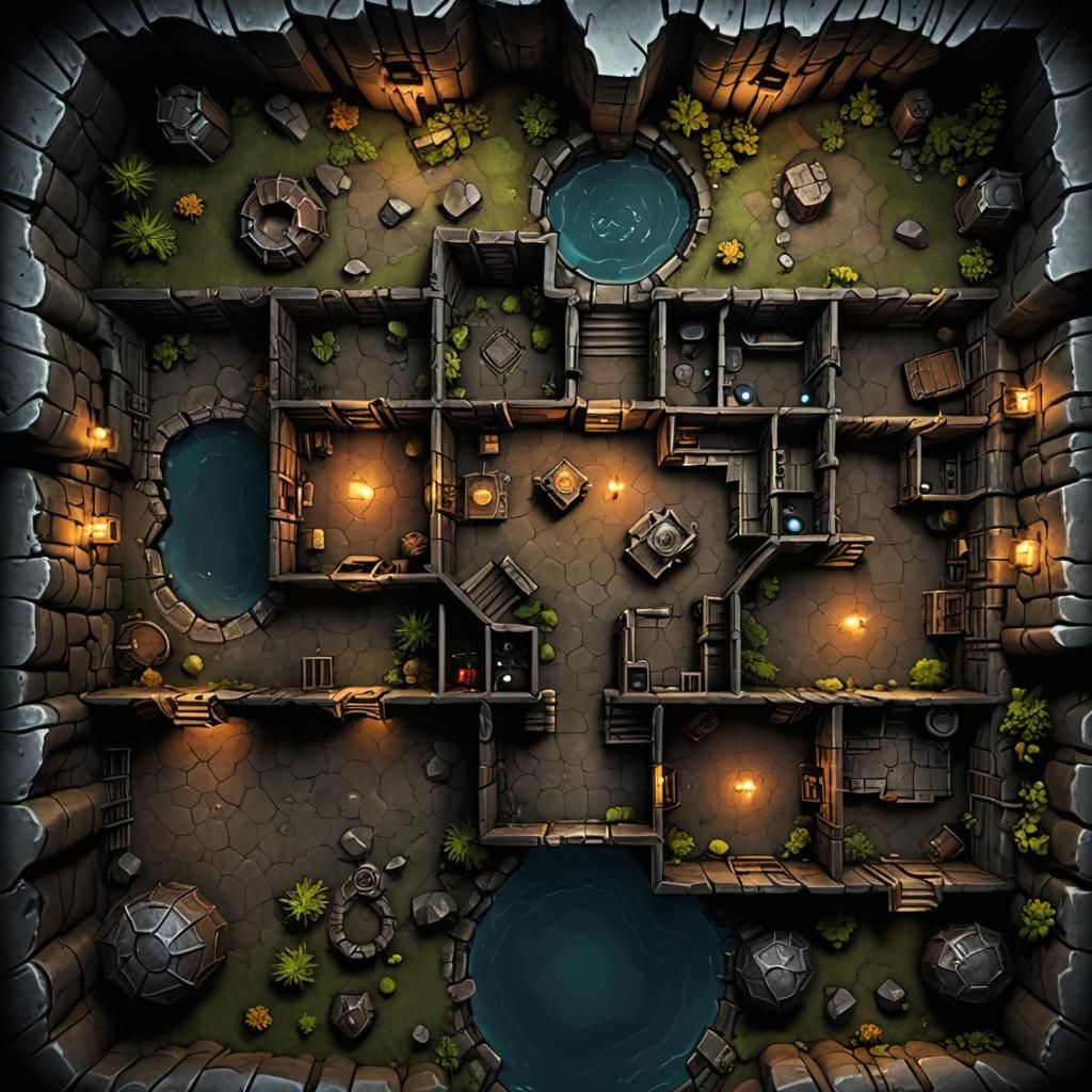 Dark Dungeon Battlemap with Hidden Rooms