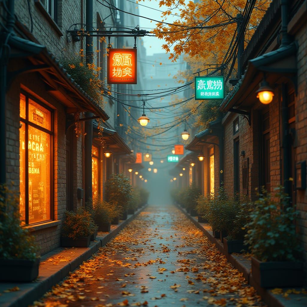 Cyberpunk Alley: Autumn Day in Dystopia