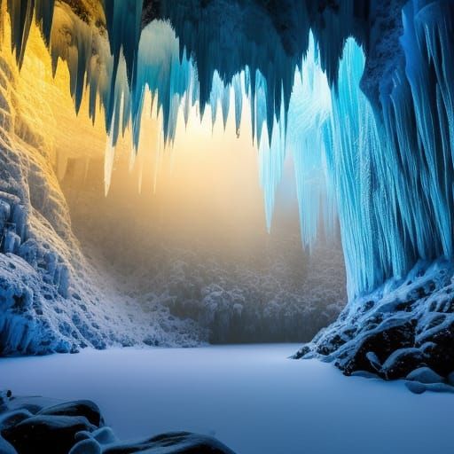 Enchanted Frozen Cave with Volumetric Lighting