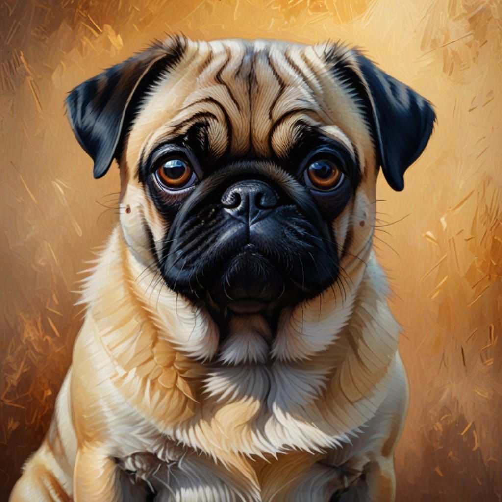 Adorable Pug Portrait in Oil Painting Style