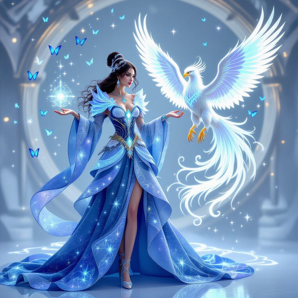 Sorceress Summons Luminous Griffin with Celestial Magic