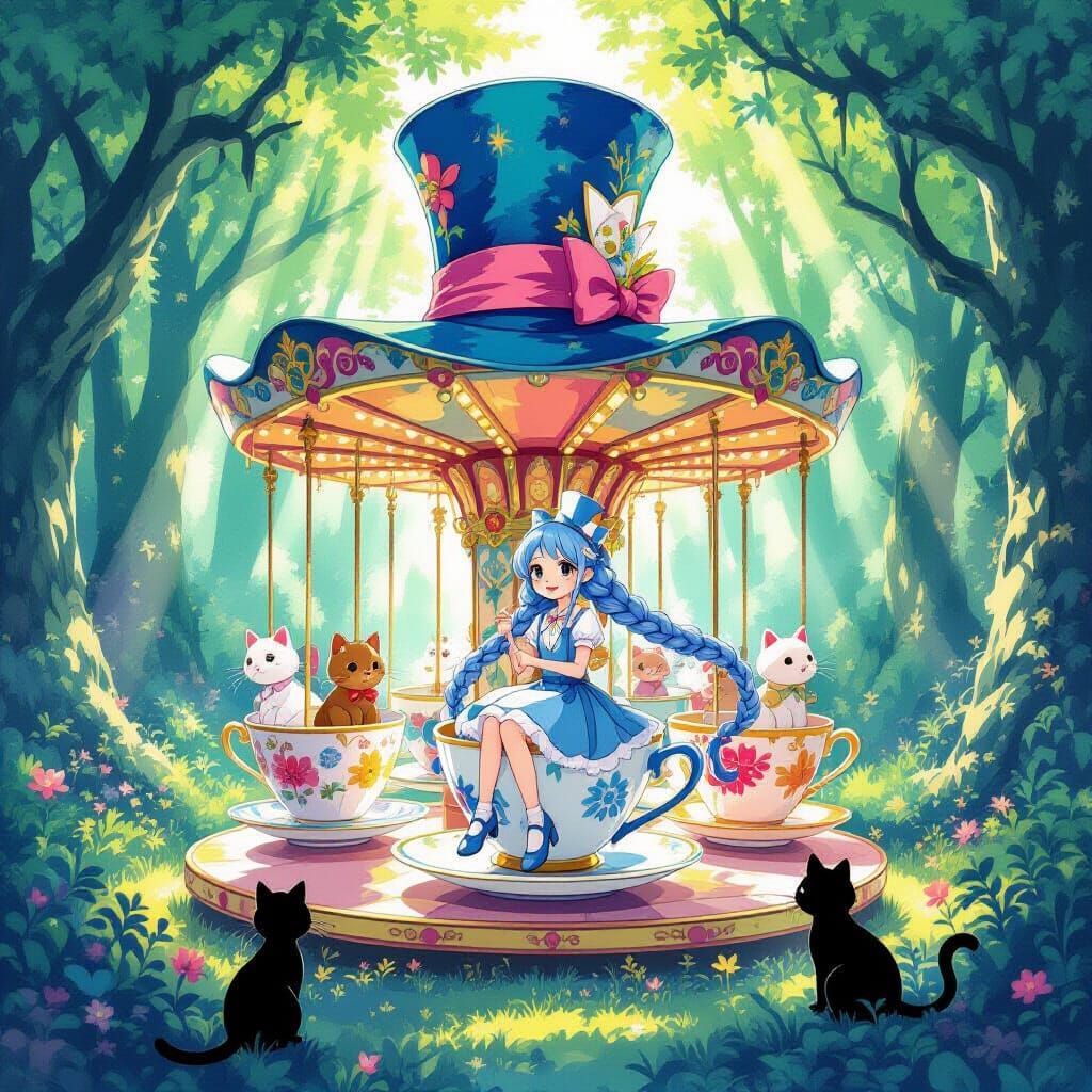 Whimsical Teacup Carousel in Enchanted Forest