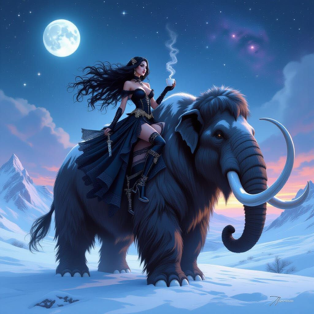 Gothic Space Princess on Mammoth in Pin-Up Style