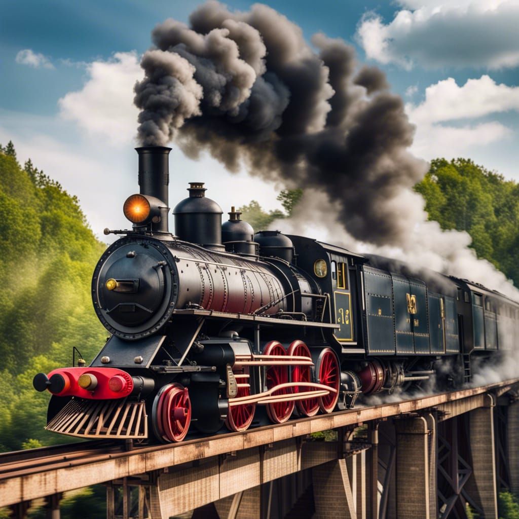 Vintage Steam Train on Bridge