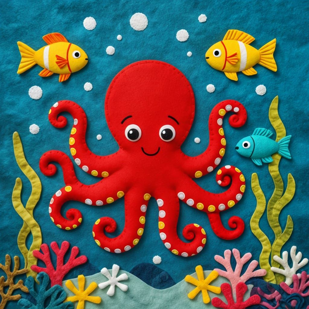 Vibrant Felt Octopus and Underwater Scene
