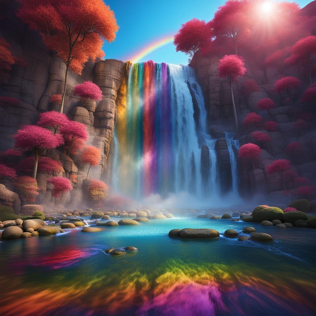 Rainbow Waterfall: A Colorful Cascade