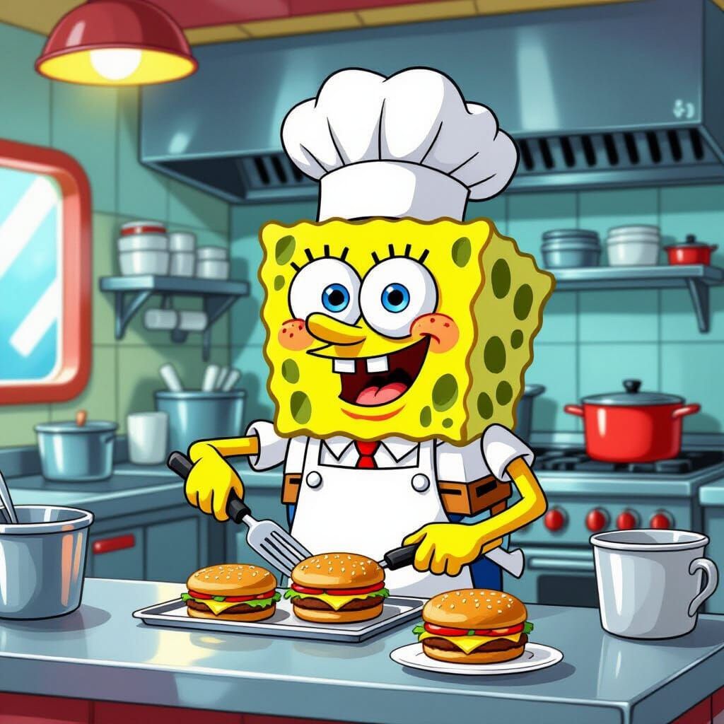 SpongeBob SquarePants Flipping Patties, Cartoon Style