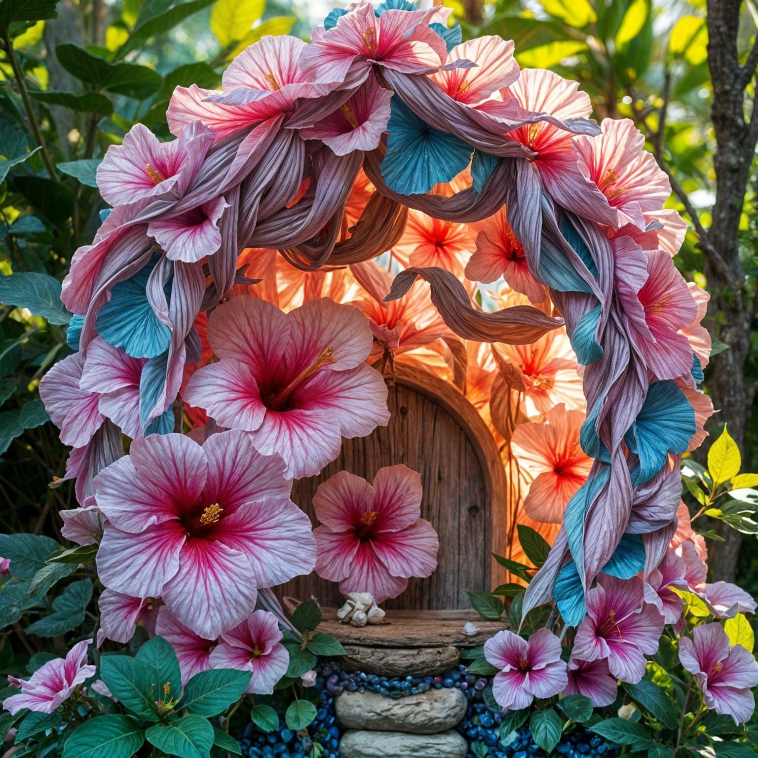 Whimsical Hibiscus Flower House in Dreamy, Surreal Style