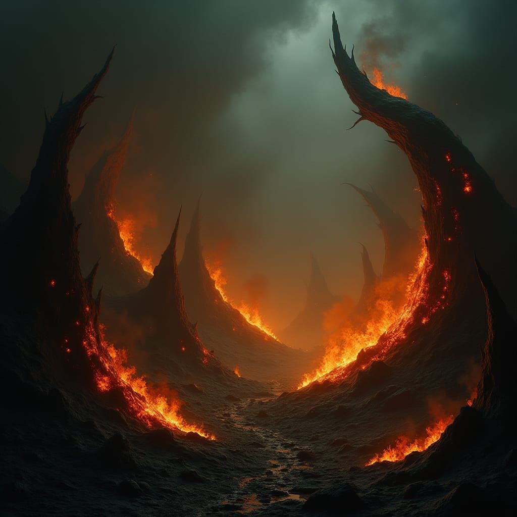 Infernal Landscape in Dark Surrealist Style