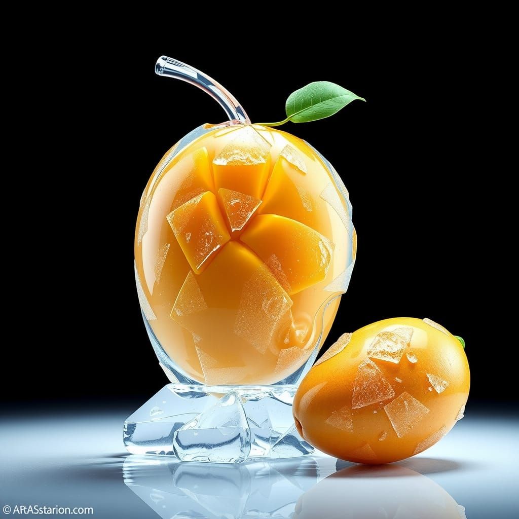 Hyperdetailed Ice Sculpture of a Mango