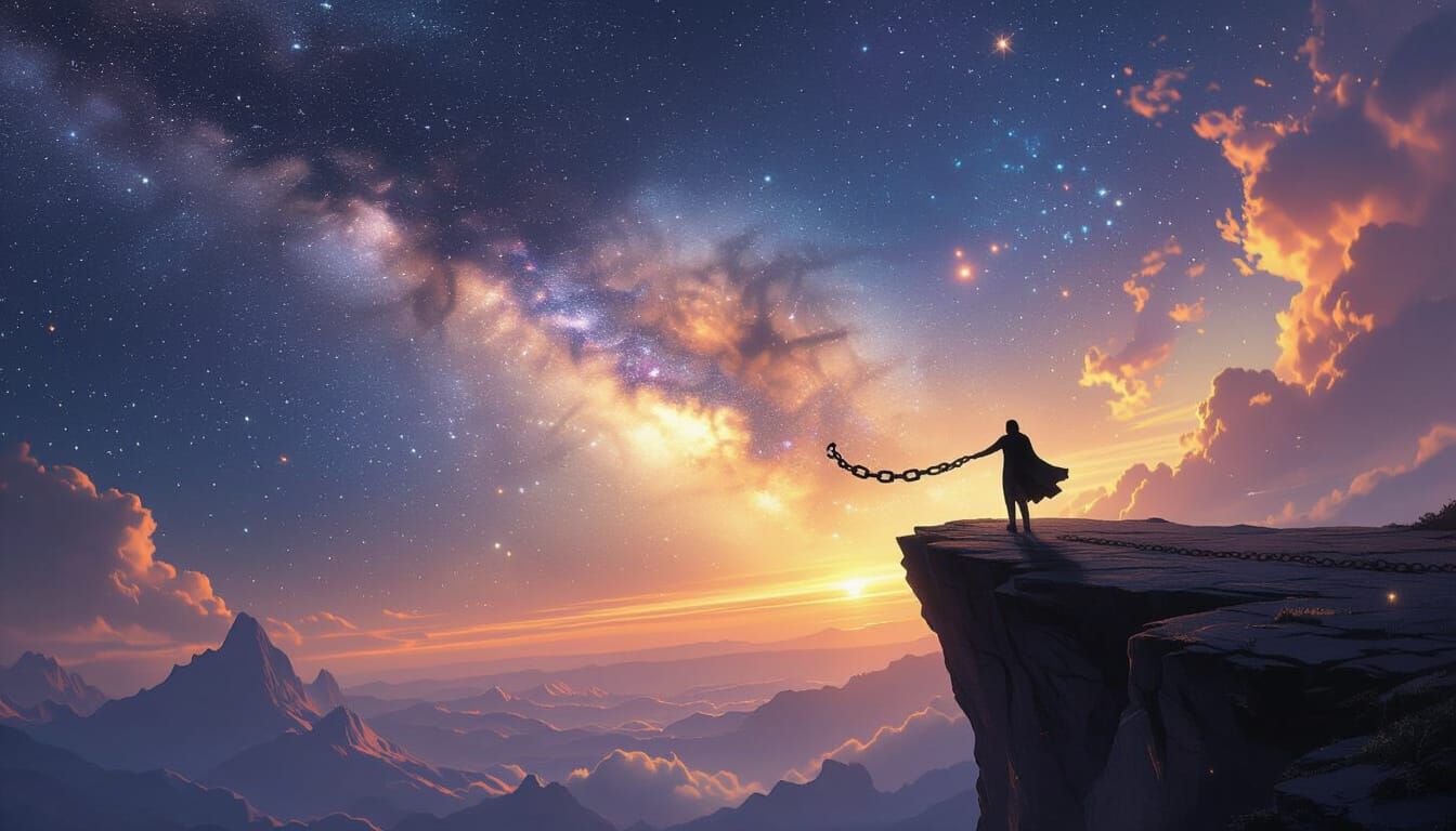 Figure Breaks Chains, Embraces Cosmic Freedom