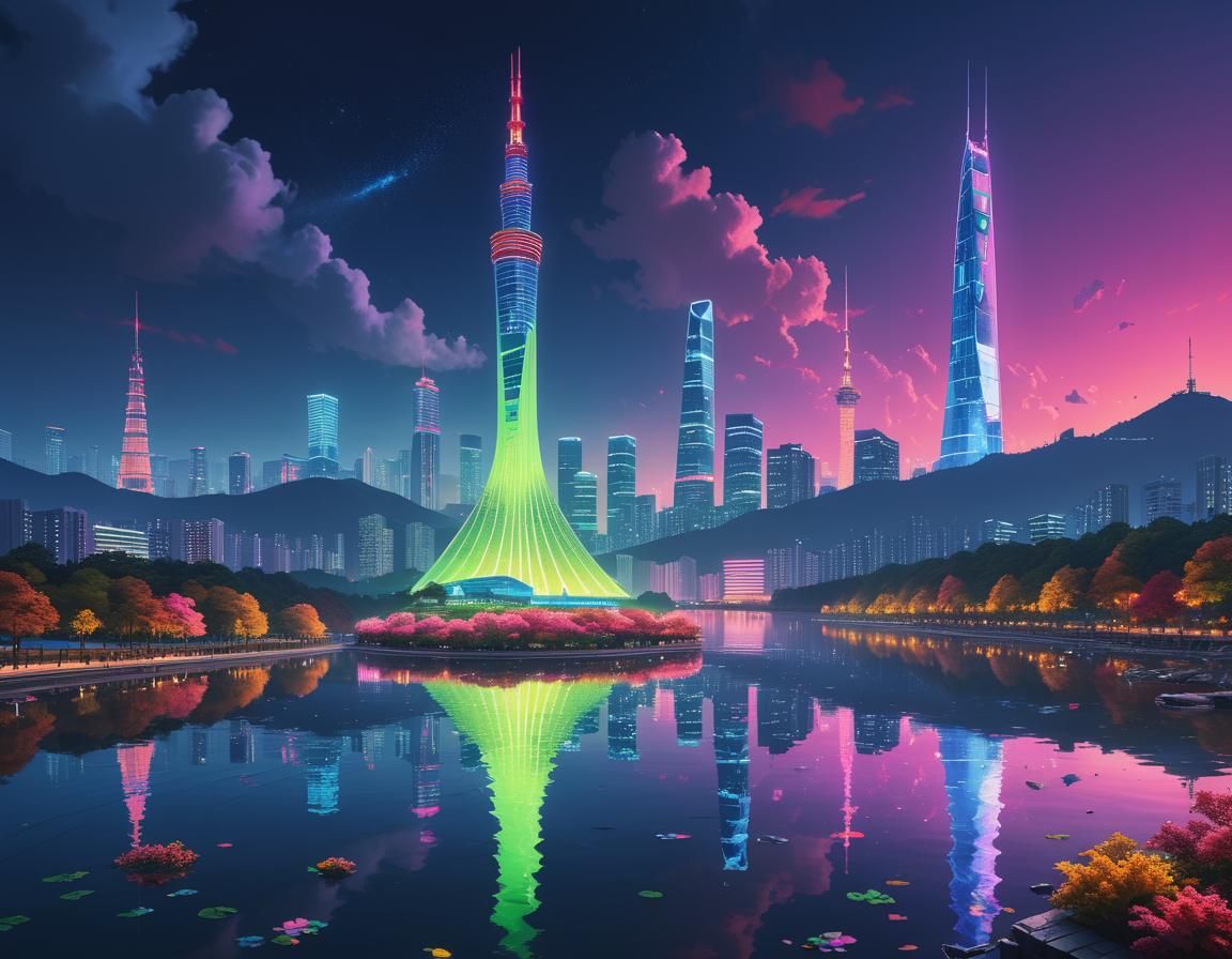 Seok-jeon Lake and Lotte World Tower in Seoul