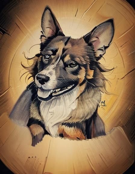 Energetic Oil Painting of Dog Jumping Through Hoop