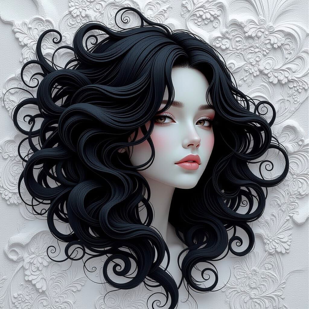 Detailed Charcoal Drawing of Black Hair