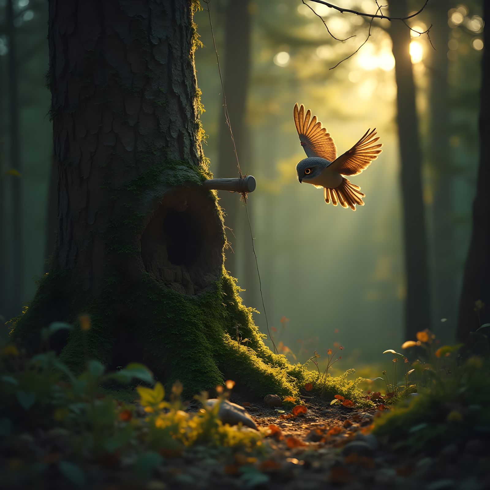 Orc and Ancient Tree Creature in Dark Forest