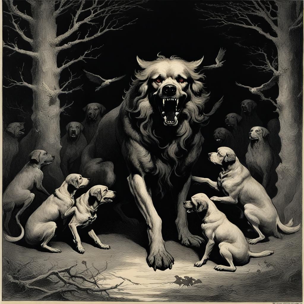 Brooding Cerberus in Dark Woods: Gothic Horror
