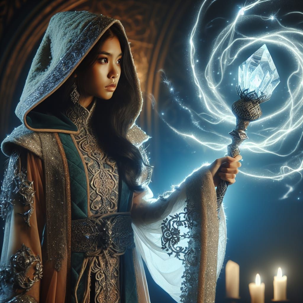 Young South Asian Mage Grips Staff of Ice