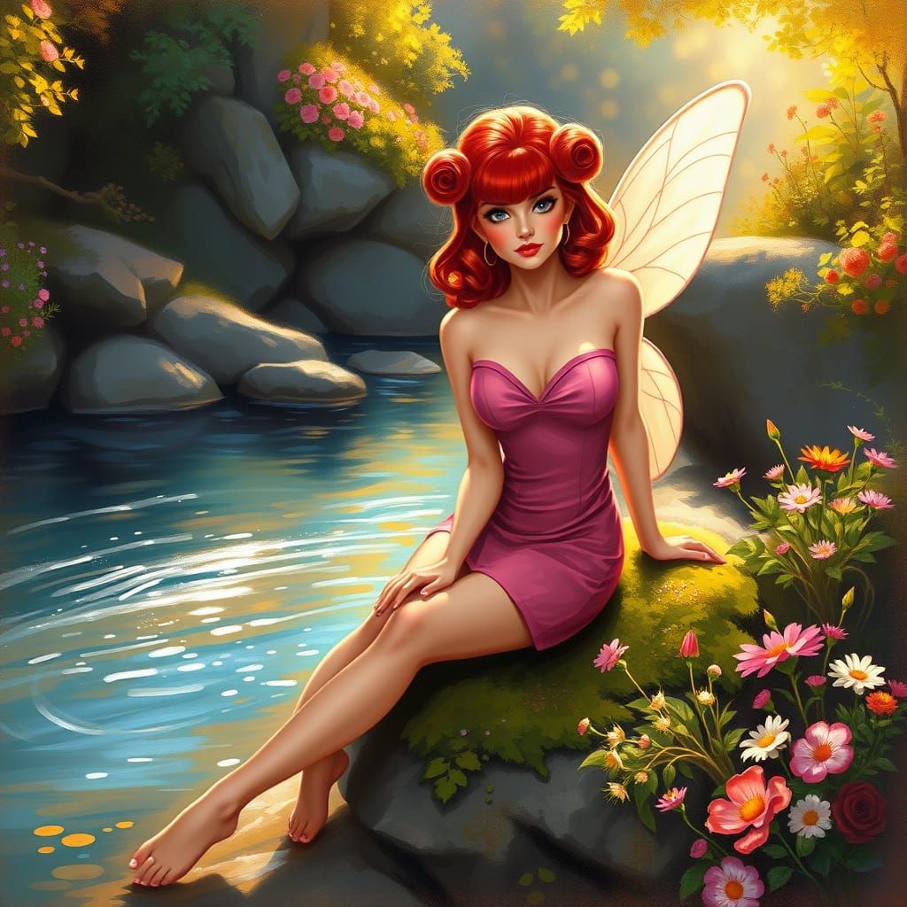 Romantic Fairy Pin-Up in Soft Oil Style