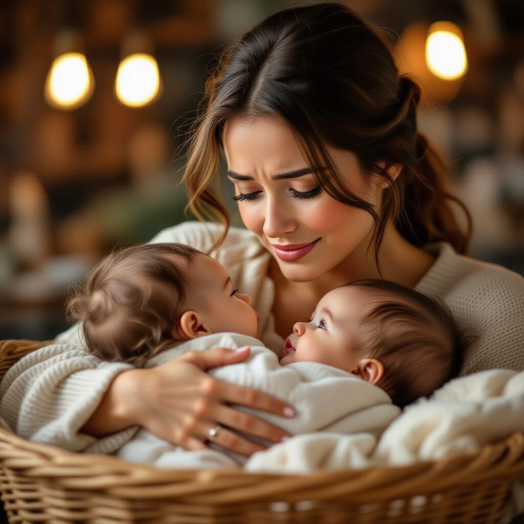Emotional Moment: Woman Cradles Baby in Warm Shop Light