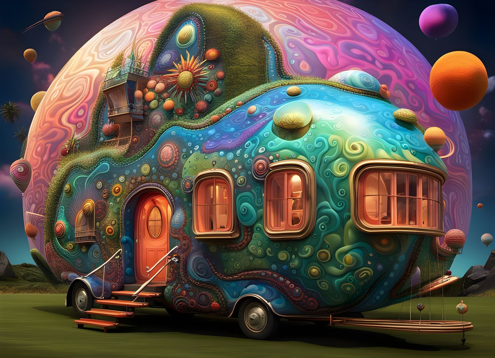 Dream House on Wheels: Surreal Digital Art