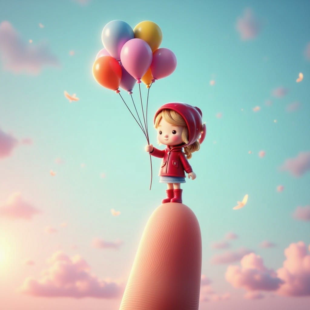 Delicate Girl on a Giant Finger