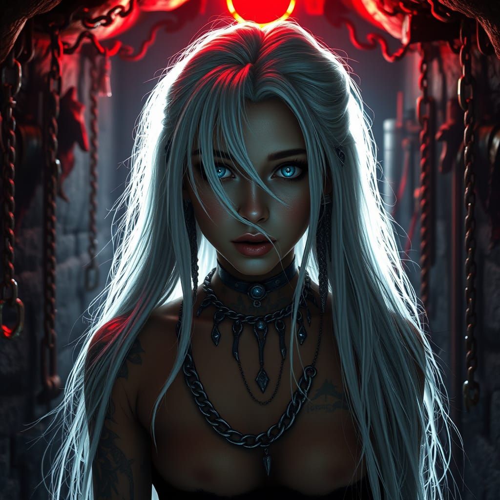 Ethereal Mulatto Maiden in a Blood-Red Dungeon