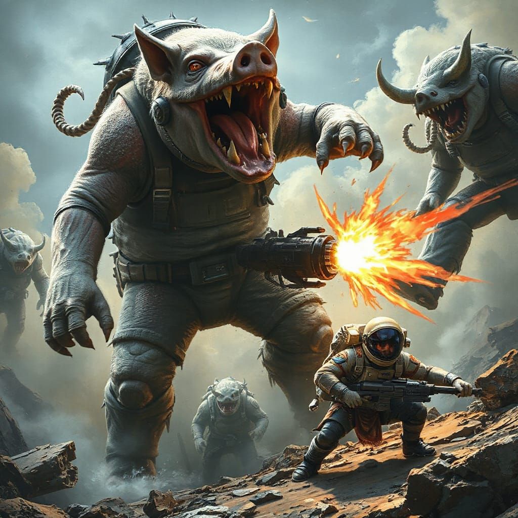 Hog Monsters Attack Spaceman in Porkalypse