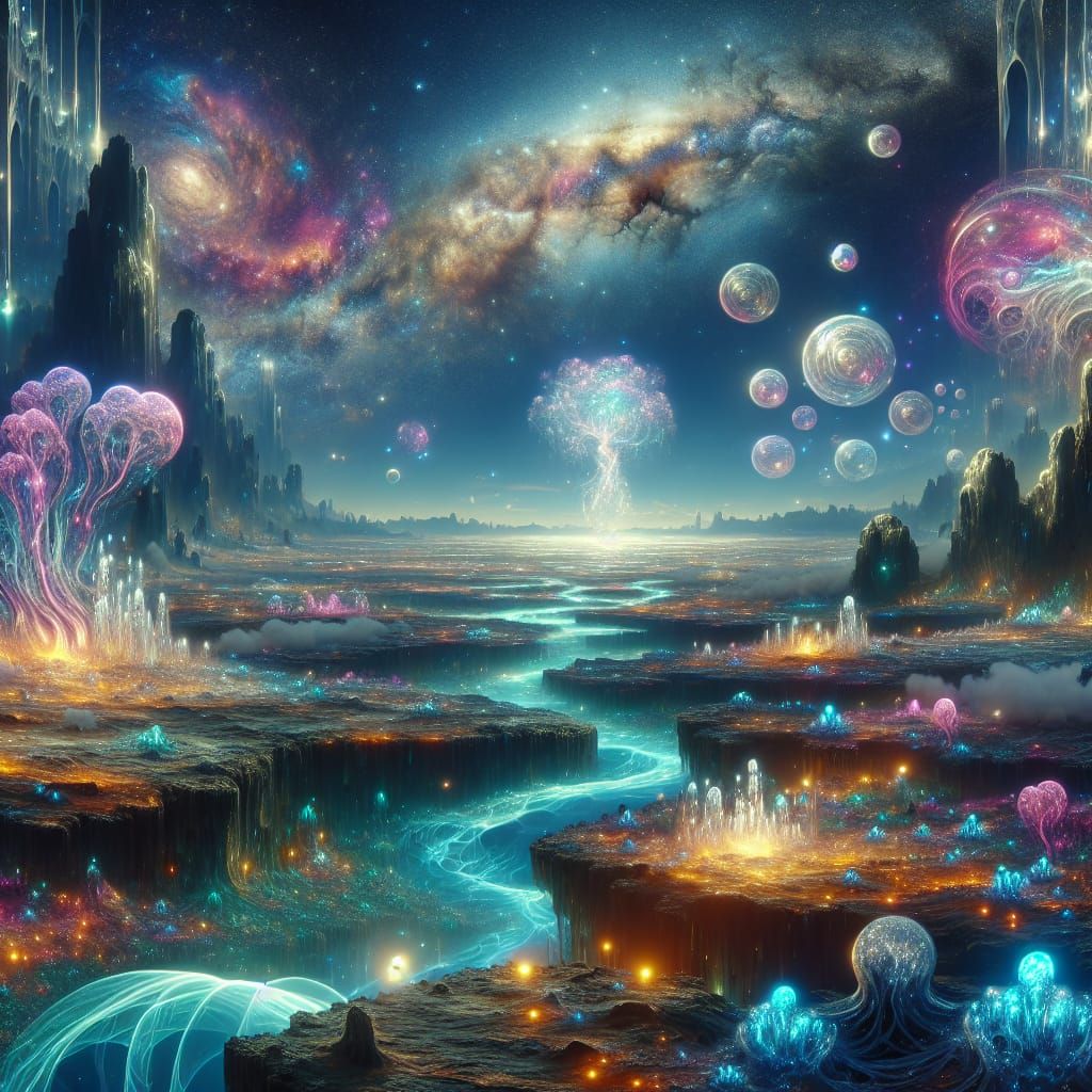 Otherworldly Landscape with Bioluminescent Flora in Fantasy ...