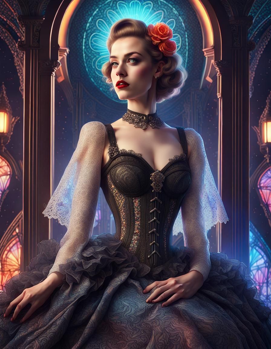 Sci-Fi Gothic Pin-Up in Dark Fantasy Art Style