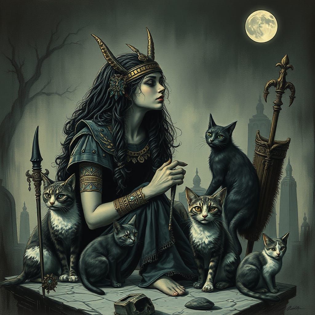 Chibi Vampire Queen Amidst Ancient Egyptian Splendor