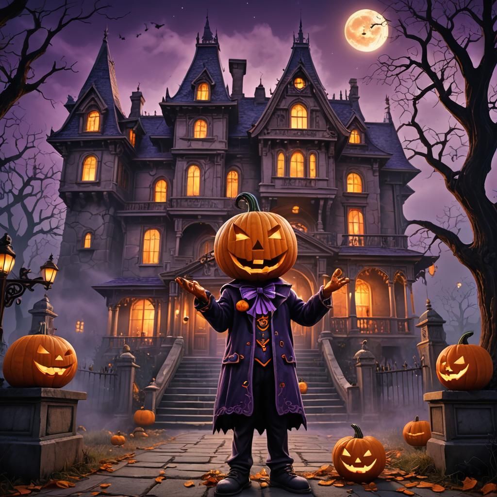 Halloween Trick-or-Treater in Fantasy Landscape