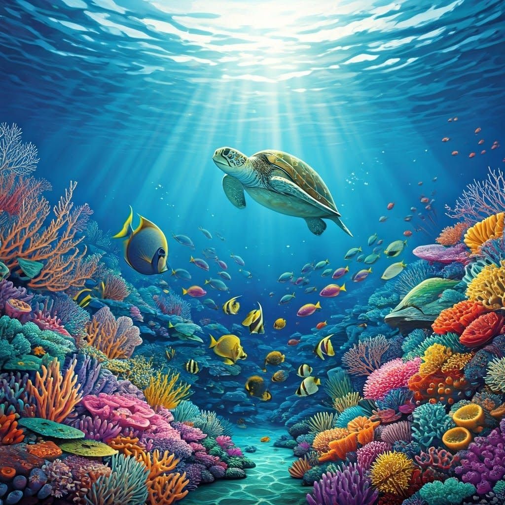 Underwater Scene Inspired by Bioluminescent Marine Illustrat...