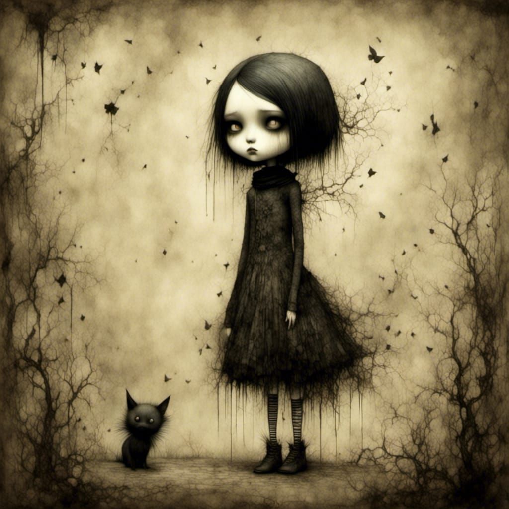 Gothic Punk Girl in Art Brut Style