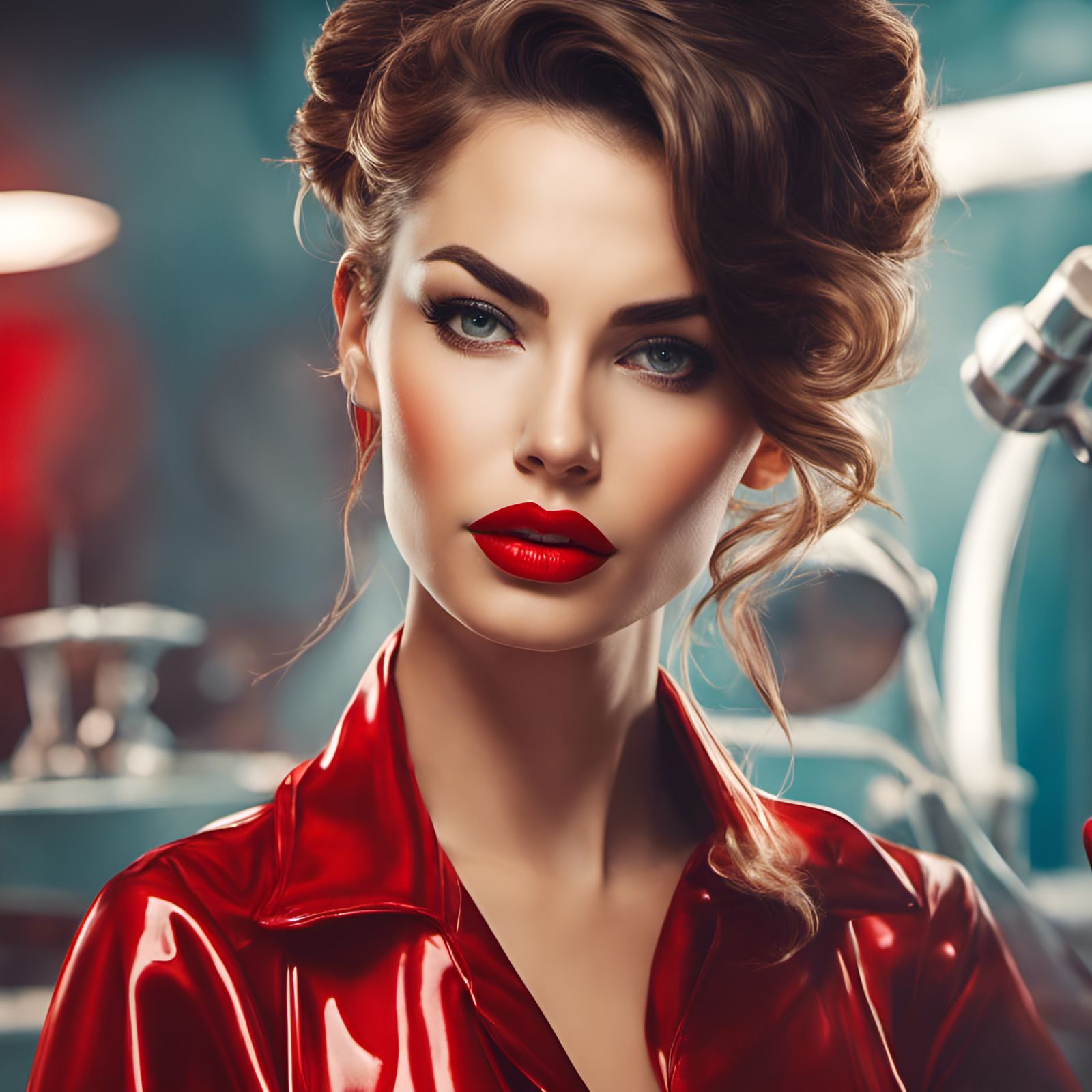 Beautiful Dentist Portrait with Red Lips