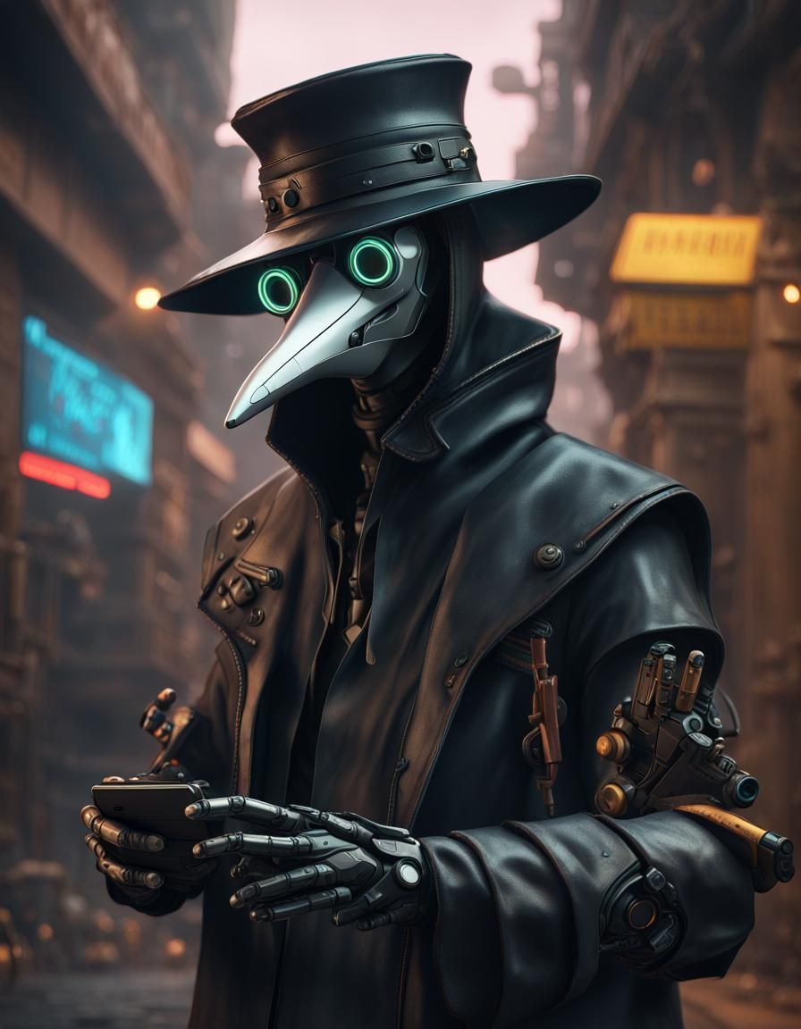 Cyberpunk Robot Plague Doctor with Gamepad