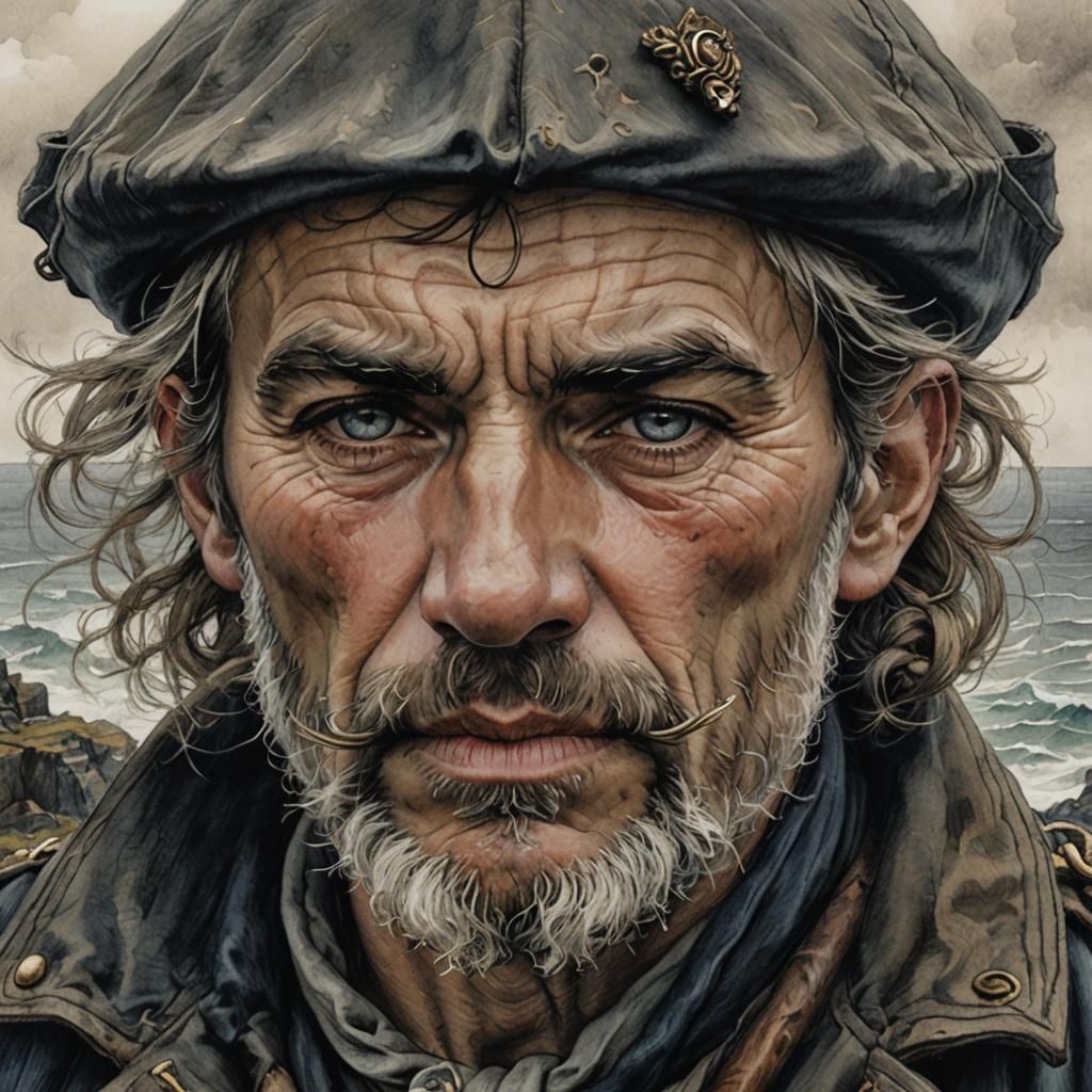 Moody Breton Sailor Portrait in Dark Fantasy Style
