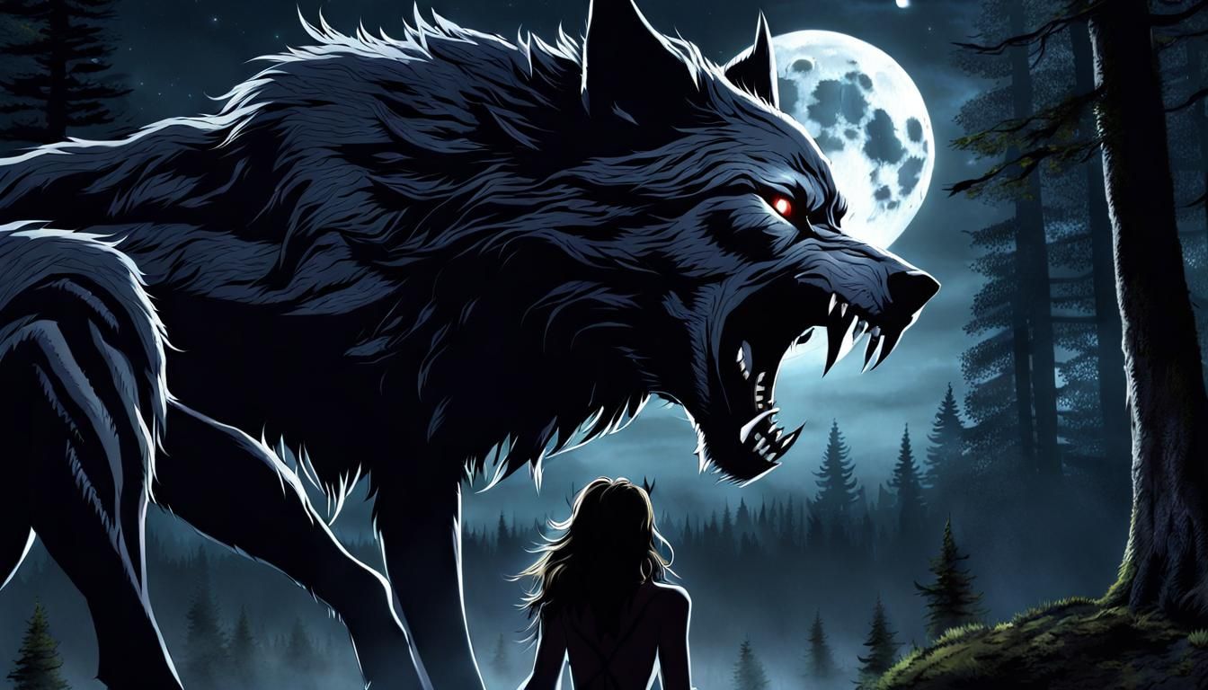 Female Werewolf Transformation Under Ominous Full Moon