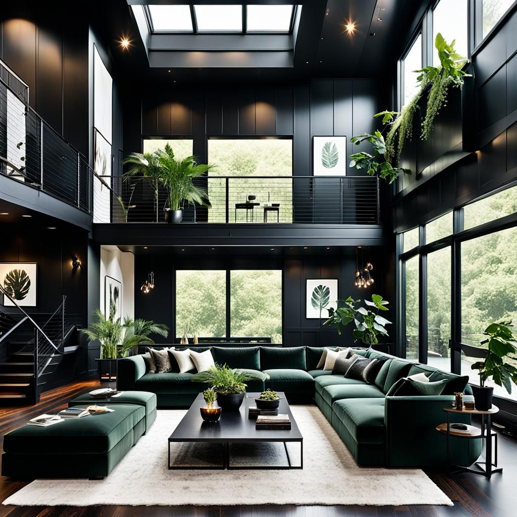 modern and luxurious living room with a high ceiling and a s...