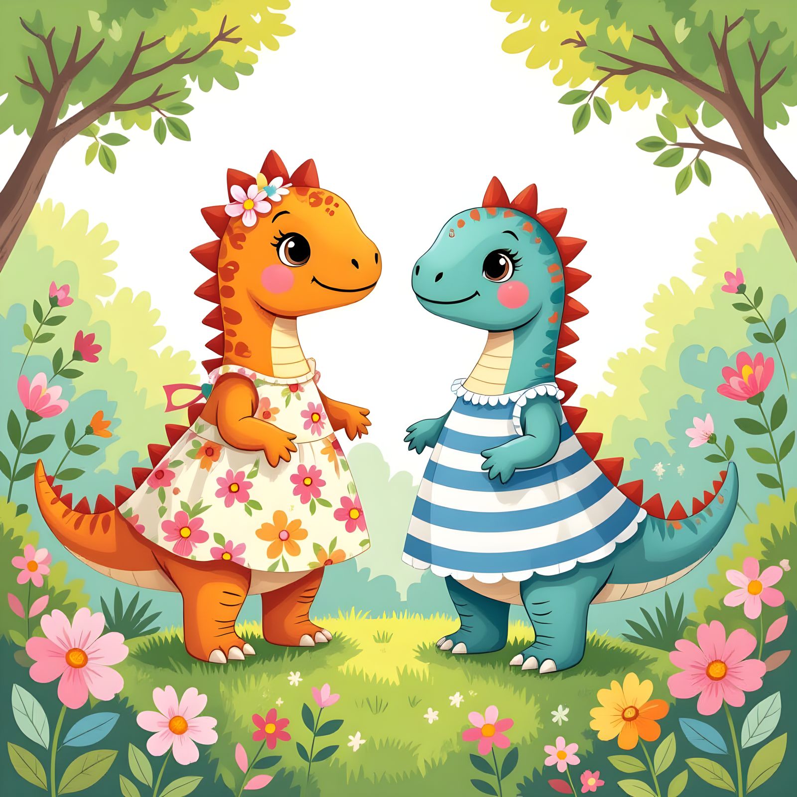 Pastel Drawing of Dinosaurs on Canopy