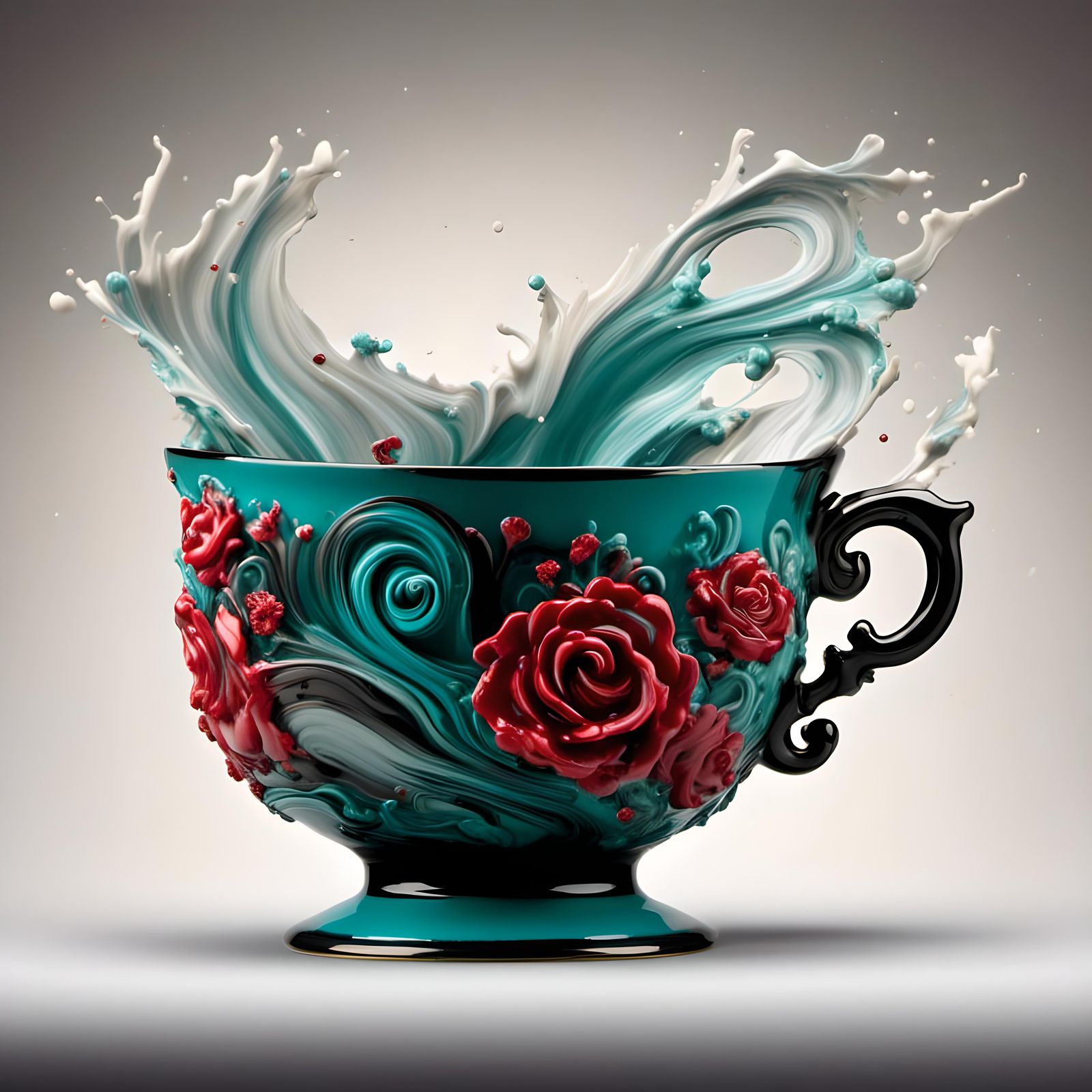 Colorful Cyclone Swirls Over Rose Teacup
