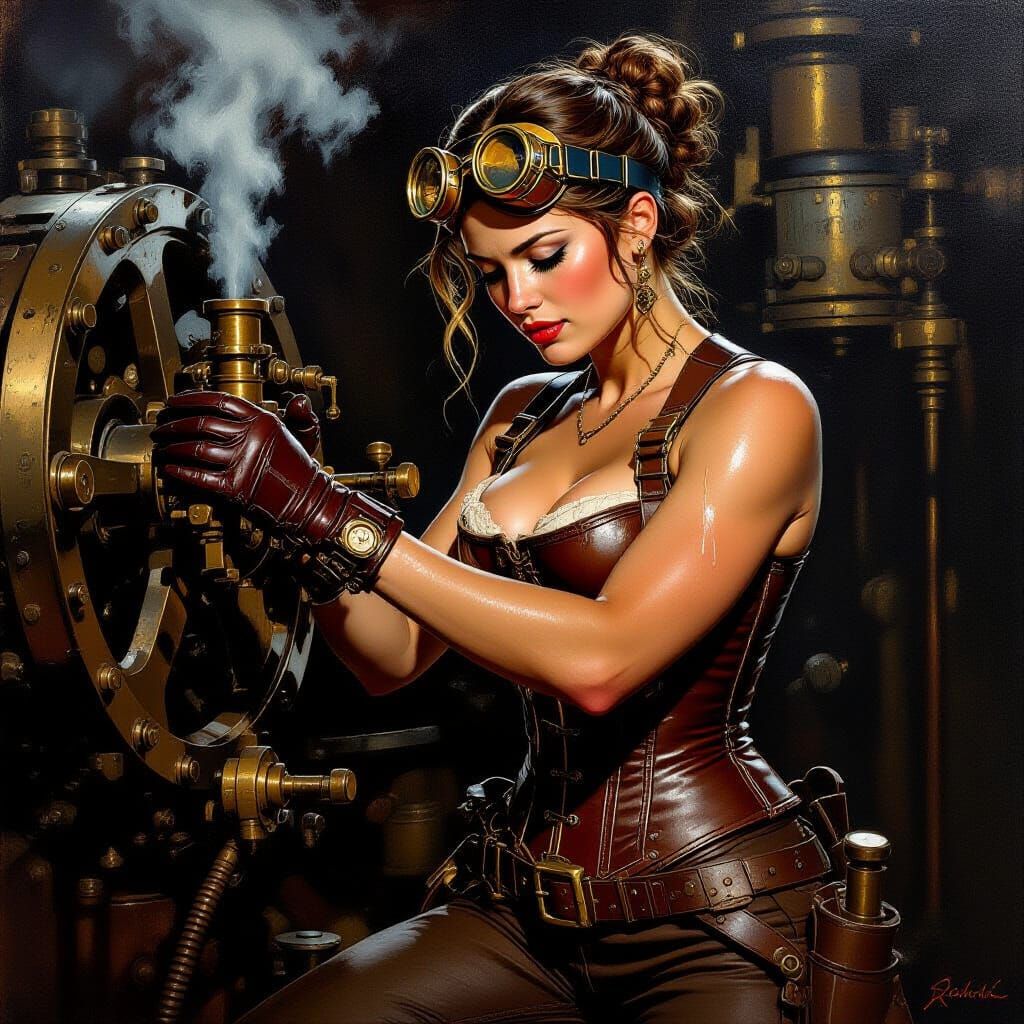 Steampunk Mechanic Woman in Michelangelo Style