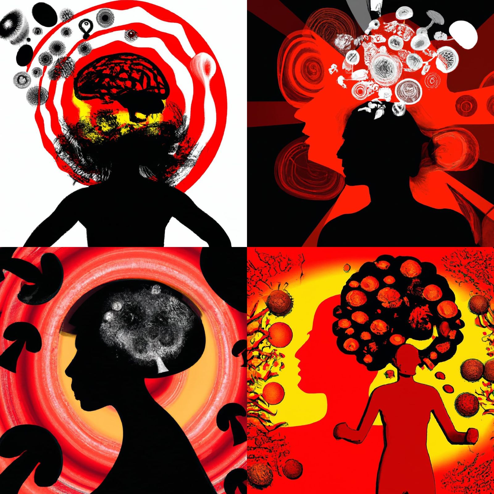 Surreal Brain Scan Explosion with Mushroom Elements