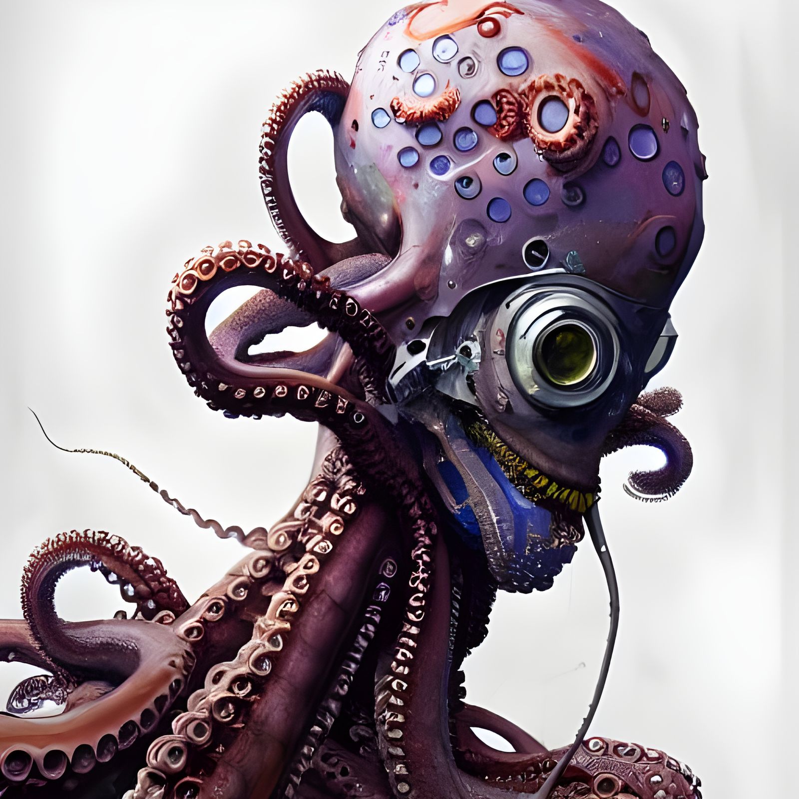 Biomechanical Octopus Portrait in Expressionist Style
