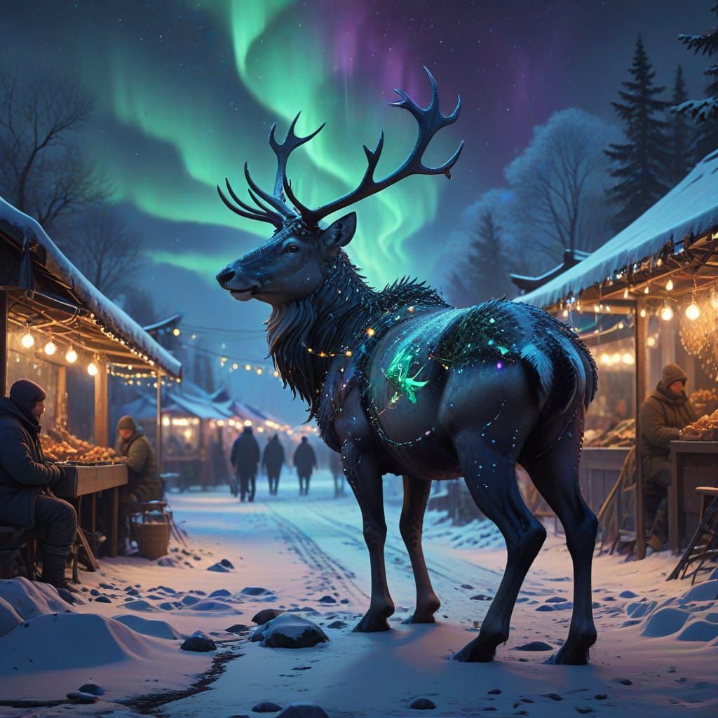 Winter Wonderland Reindeer in a Magical Market Scene