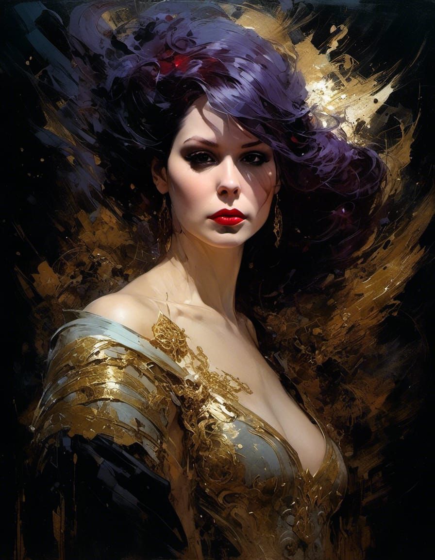 Dark Vampire Queen Portrait in Oil Painting Style